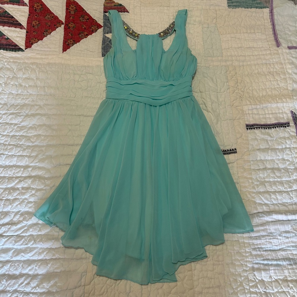 Jodi Kristopher Cocktail Dress Aqua Blue Beaded Size 3